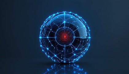 Futuristic digital sphere with glowing network and data center core, perfect for tech concepts and innovative designs
