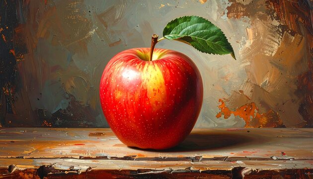 Red apple on rustic wooden surface