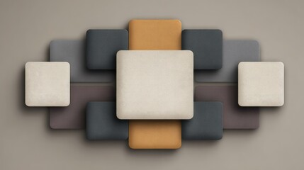 Abstract geometric composition featuring soft textured shapes in various colors against a neutral background, ideal for modern design inspiration and creative projects