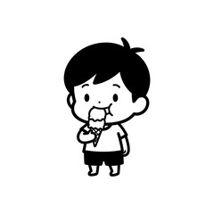 Obraz premium flat black & white chibi boy eating ice cream