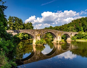 Ancient stone bridge over a calm river