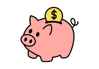 Flat colored piggy bank vector, symbol of savings and financial growth.