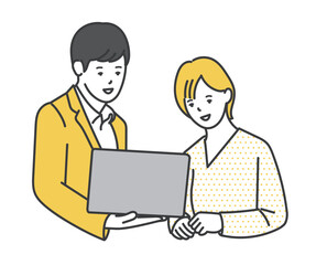 2人の働くビジネスパーソンのシンプルイメージ イラスト素材