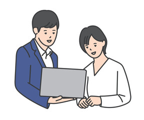 2人の働くビジネスパーソンのシンプルイメージ イラスト素材