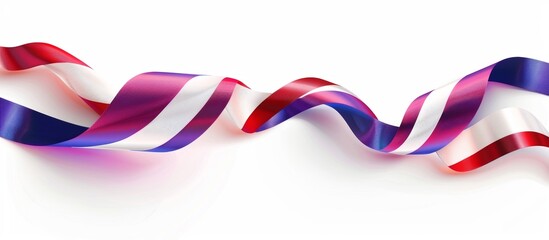 Fototapeta premium abstract wavy satin ribbon: red, white and blue ribbon on white background for celebratory themes, decoration.