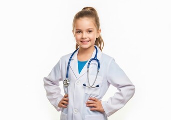 Fototapeta premium Little girl dressed as a doctor isolated on white background