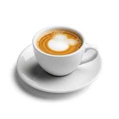 Naklejka premium A delightful cup of latte coffee with foamy art on a white saucer and cup