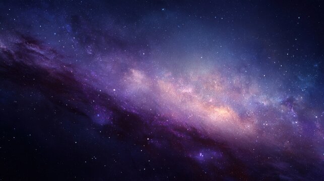 Milky Way Galaxy with Nebula and Stars in Deep Space, Stunning Cosmic Landscape with Purple and Blue Celestial Clouds and Countless Stars