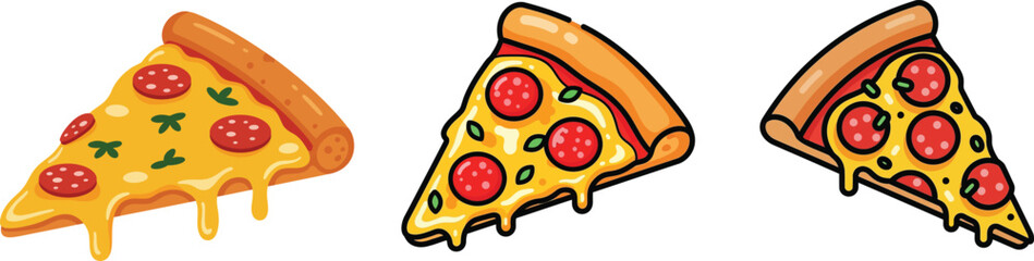 Cartoon Pizza Slices with Melted Cheese and Toppings