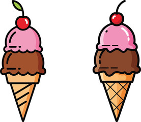 Delicious Duo Ice Cream Cones with Cherry Topping Delight