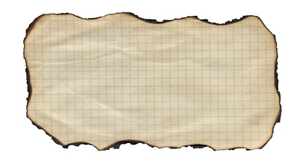 Burnt edge aged graph paper isolated on white background creative concept