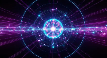 Abstract Glowing Particle Core with Light Rays and Energy Field.