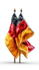 German flags elegantly displayed on wooden poles in bright light showcasing national pride and unity