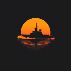 Sunset silhouettes a boat on calm waters creating a serene maritime scene