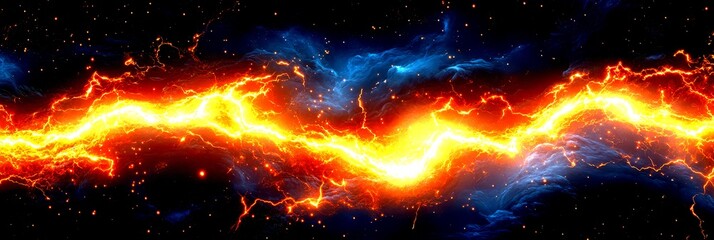 A bright, orange lightning bolt arcs across a dark, starry sky - High Contrast