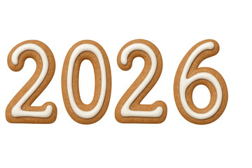 Gingerbread cookies forming number 2026, wishing happy new year and celebrating holidays, transparent background