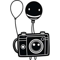 cute kawaii camera holding balloon vector on white.eps
