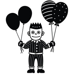 cute frankenstein with balloons clipart on white b.eps