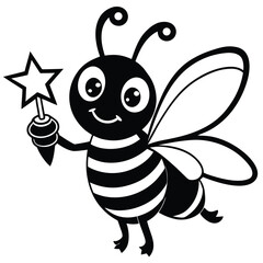 cute bee holding star cartoon clipart on white bac.eps