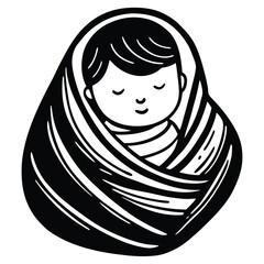 cute baby swaddled in blanket cartoon vector on wh (1).eps