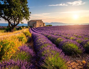 Lavender field at sunset