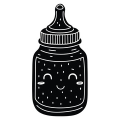 cute baby bottle with face illustration on white b (1).eps