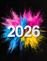 Bright Colorful Explosion of Powder Around the Year 2026.