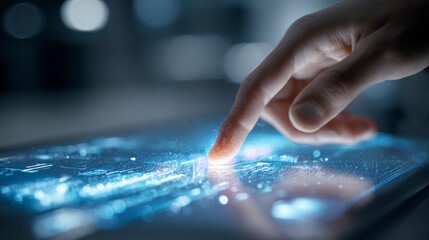 Finger touching digital tablet screen