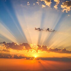 Stunning sunset sky with sun rays