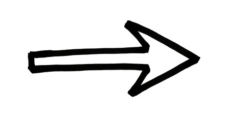 Hand drawn black arrow pointing right on white background graphic element