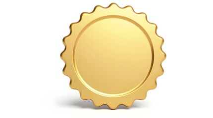 Golden round badge seal with blank center isolated on white background