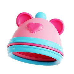 Cartoon Pink Hat with Heart Shaped Design and Blue Accents on Transparent Background