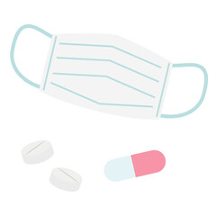 マスクと薬のイラストセット