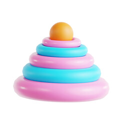 Colorful Stacked Toy Pyramid with Transparent Background and Clean Render in Pink and Blue