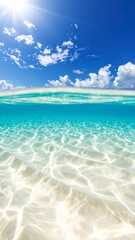 Stunning tropical beach scene with sunlit water and sky