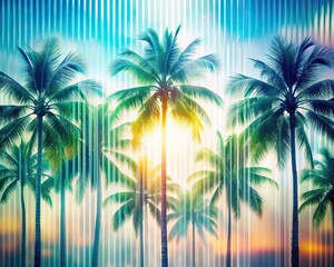 Bright Minimalistic Backdrop With Reeded Glass and Blurred Palm Trees Creating a Kaleidoscopic Effect