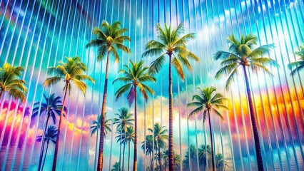 Bright Minimalistic Backdrop With Blurred Palms and Psychedelic Kaleidoscopic Reflections Creates a Serene Tropical Atmosphere