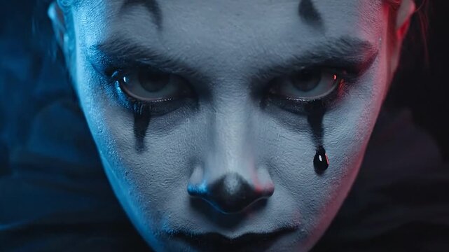 Tears of a Clown A Dark and Moody Horror Scene with a Sinister Character. halloween concept.
