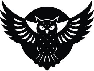 an owl spreading wings in flight under the moonlig