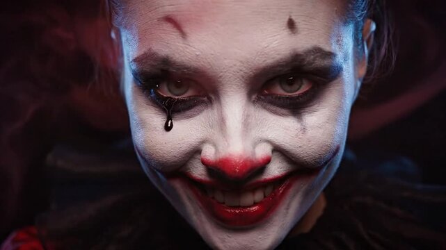 Tears of a Clown A Dark and Moody Horror Scene with a Sinister Character. halloween concept.
