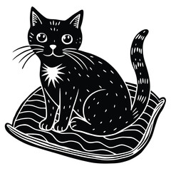 cat sitting on pillow cute illustration on white b.eps