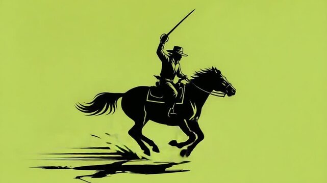 dynamic rider on horse with upraised sword silhouette