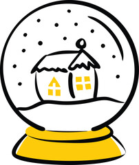 christmas snow globe with house illustration on wh.eps