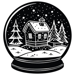 christmas snow globe with house illustration on wh (1).eps