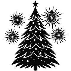 christmas tree with fireworks sparkle clipart on w.eps