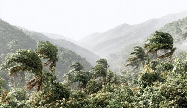 Tropical storm batters palm trees in valley