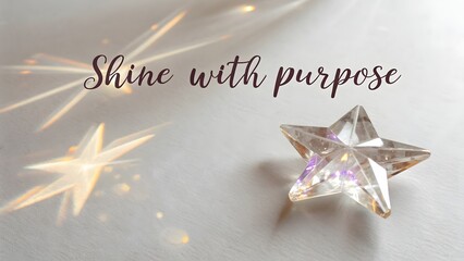 Crystal star shining with radiant light on neutral background