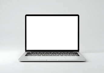 Sleek and Minimalist Laptop Displaying a Blank White Screen, Ideal for Mockups and Presentations, on a Clean Background, Capturing Modern Technology.