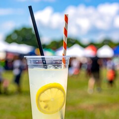 Lemonade in a plastic cup at a fair