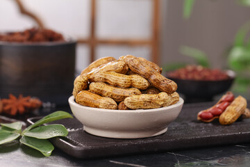 Roasted Peanuts in Shells Bowl Traditional Asian Snack Food Ingredients